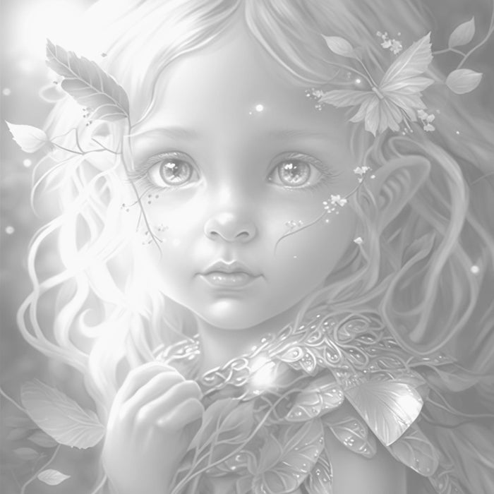 Fantasy fairy delicate coloring page printable adult coloring page for adult kids coloring book digital download grayscale instant download
