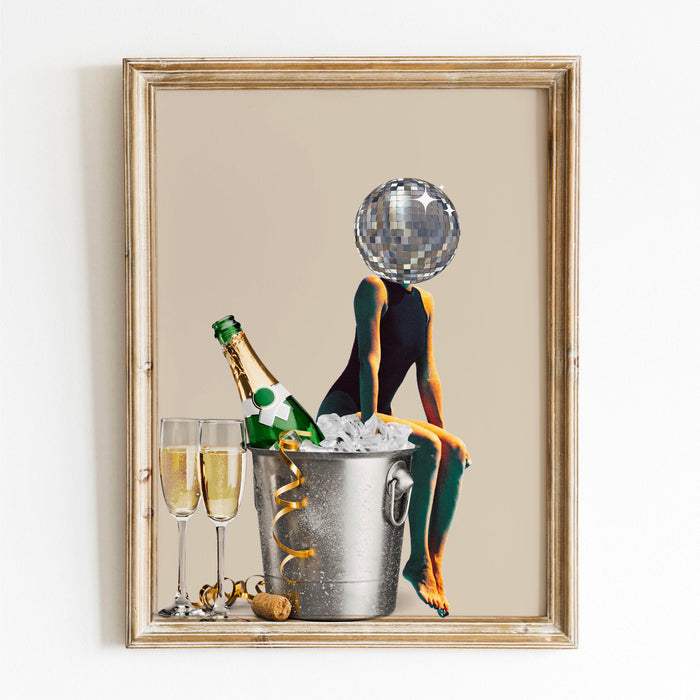 Disco ball head poster, funky disco 70s gallery wall set of 6, digital artwork, luxury mirrorball printable, girly dorm room artt trendy