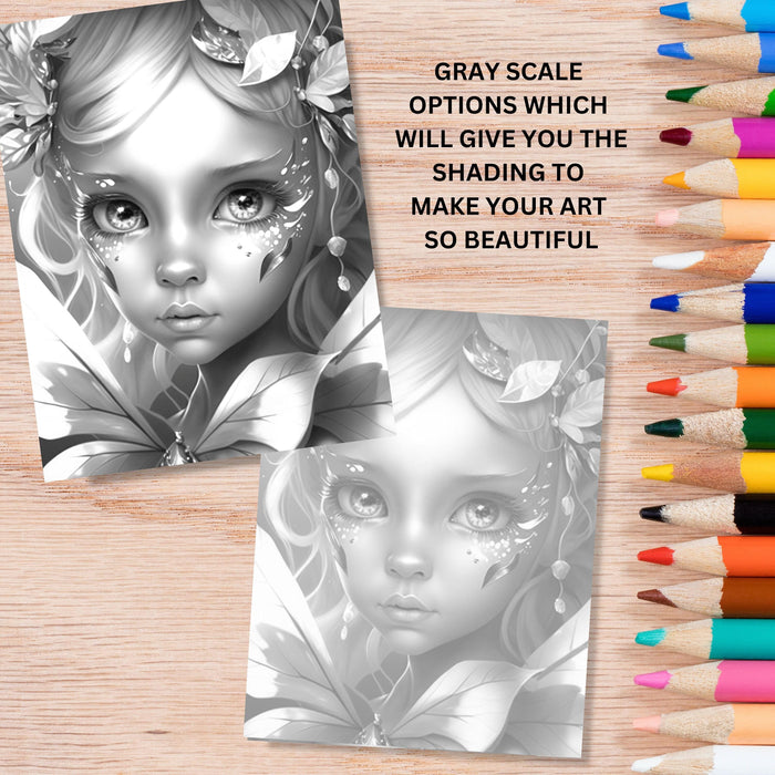 Delicate fairy princess coloringpage | fantasy coloring book, adult + kids, instant download - grayscale coloring page - gift, printable pdf