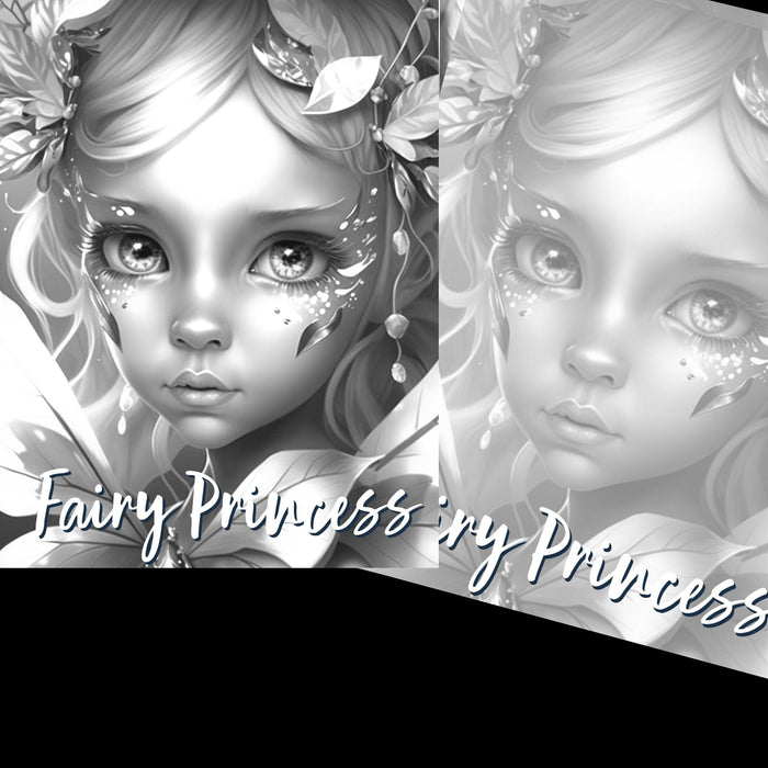 Delicate fairy princess coloringpage | fantasy coloring book, adult + kids, instant download - grayscale coloring page - gift, printable pdf