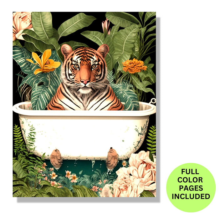 Delicate tiger safari animal coloring page printable adult coloring page kid coloring digital download grayscale instant download diy art