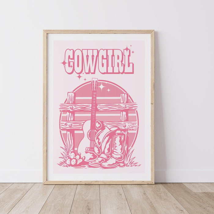 Cowgirl wall decor, pink wall decor,  printable, retro wall decor, 70s poster, cowboy boots, preppy wall art, dorm room decor, pink prints