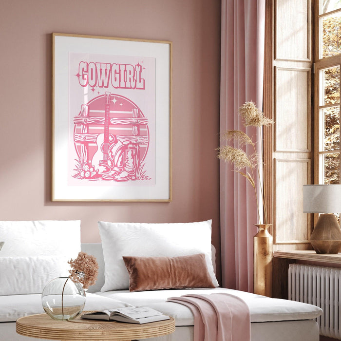 Cowgirl wall decor, pink wall decor,  printable, retro wall decor, 70s poster, cowboy boots, preppy wall art, dorm room decor, pink prints