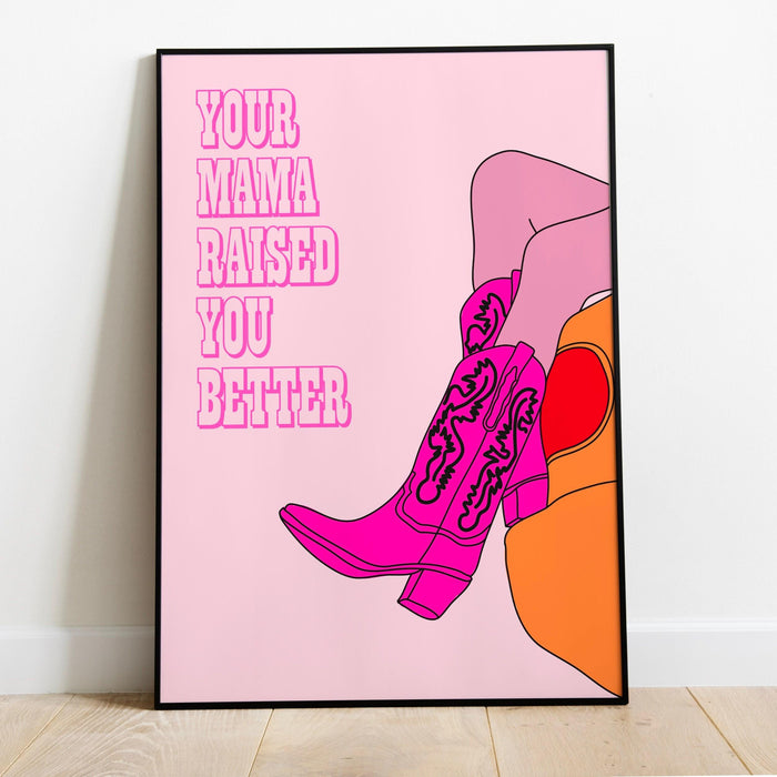 Cowgirl poster, pink rodeo poster print, retro style poster, preppy wall art, pink cowboy boots, trendy wall art, dorm room decor, cowgirl