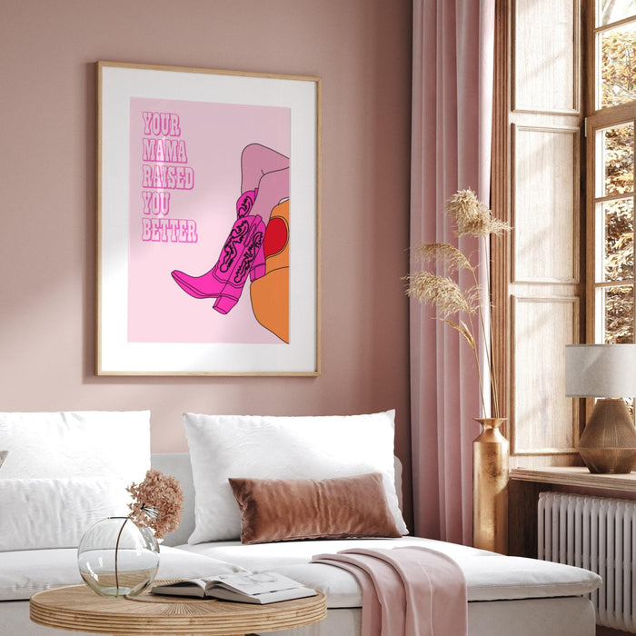 Cowgirl poster, pink rodeo poster print, retro style poster, preppy wall art, pink cowboy boots, trendy wall art, dorm room decor, cowgirl
