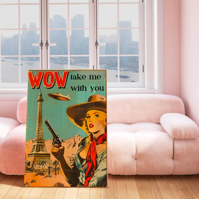 Cosmic cowgirl western art prints alien poster vintage cowboy art wild west art retro cowgirl prints maximalist print retro digital download
