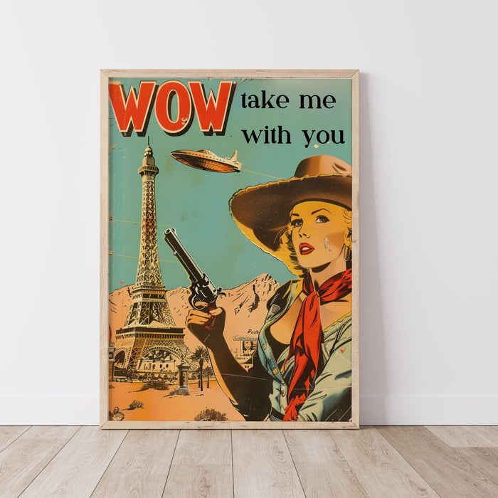 Cosmic cowgirl western art prints alien poster vintage cowboy art wild west art retro cowgirl prints maximalist print retro digital download