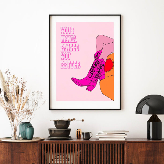 Cowgirl poster, pink rodeo poster print, retro style poster, preppy wall art, pink cowboy boots, trendy wall art, dorm room decor, cowgirl