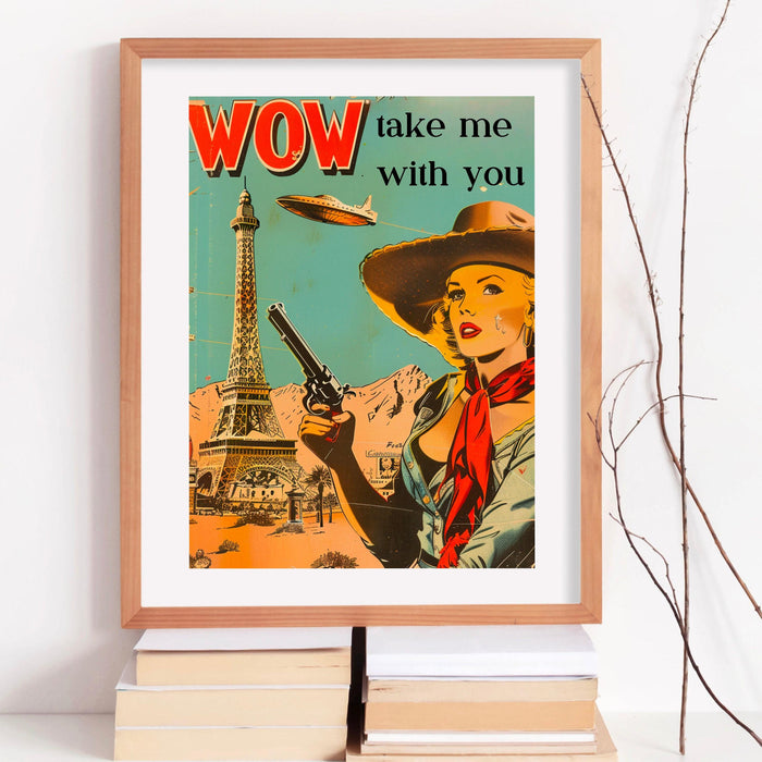 Cosmic cowgirl western art prints alien poster vintage cowboy art wild west art retro cowgirl prints maximalist print retro digital download