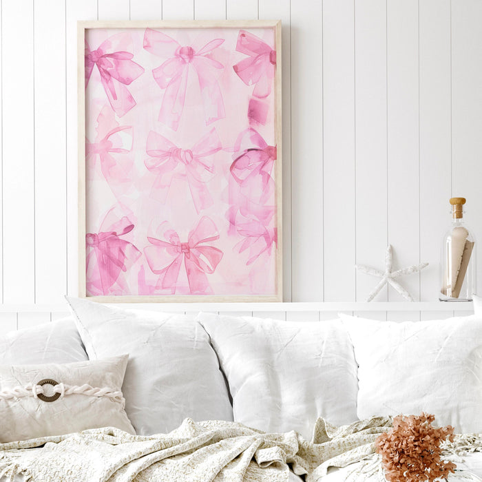 Coquette bows pink hand painted wall art minimalist aesthetic print bow watercolor print abstract cute apartment digital art 1 print
