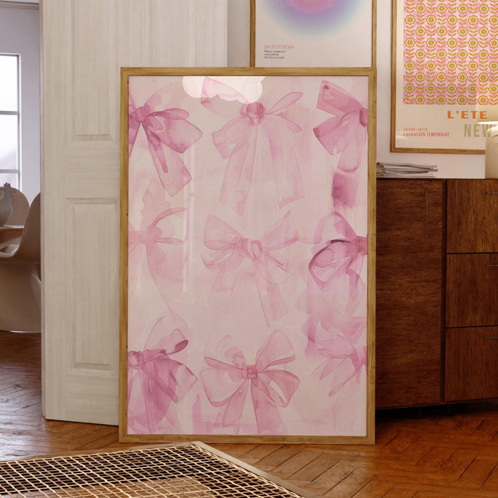 Coquette bows pink hand painted wall art minimalist aesthetic print bow watercolor print abstract cute apartment digital art 1 print