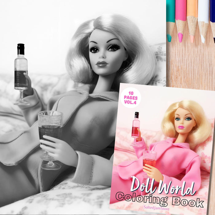 Colouring book pages grayscale, doll world printable adult grayscale, set of 10 printable coloring in pages instant digital download pdf