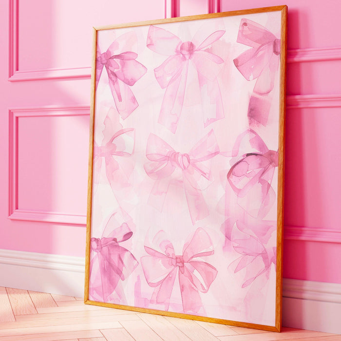 Coquette bows pink hand painted wall art minimalist aesthetic print bow watercolor print abstract cute apartment digital art 1 print