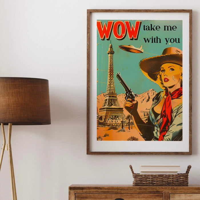 Cosmic cowgirl western art prints alien poster vintage cowboy art wild west art retro cowgirl prints maximalist print retro digital download