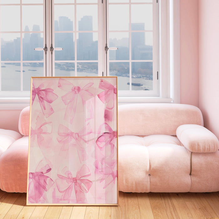 Coquette bows pink hand painted wall art minimalist aesthetic print bow watercolor print abstract cute apartment digital art 1 print