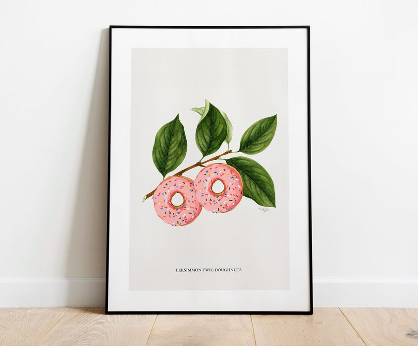 Botanical vintage donuts poster green and pink modern kitchen art printable wall art instant download