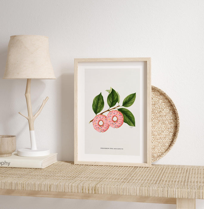 Botanical vintage donuts poster green and pink modern kitchen art printable wall art instant download