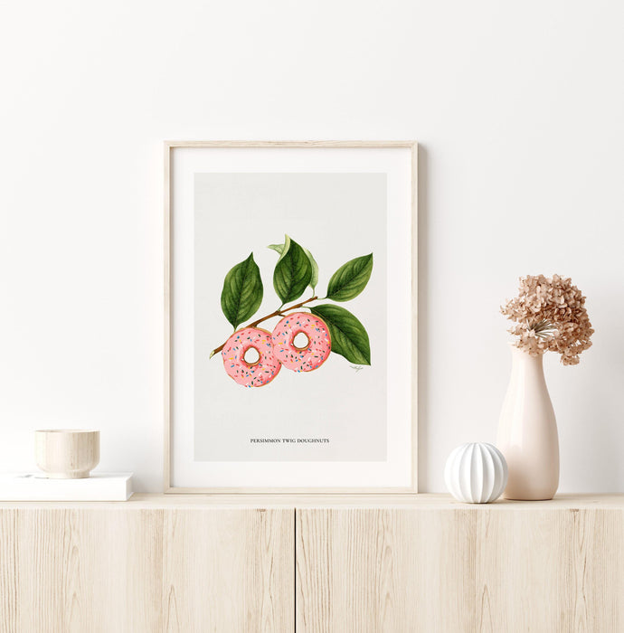 Botanical vintage donuts poster green and pink modern kitchen art printable wall art instant download