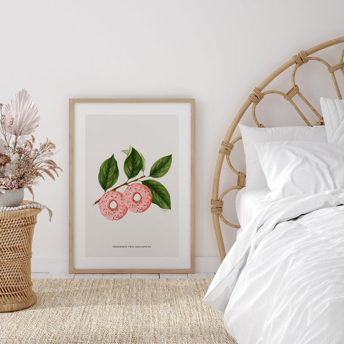 Botanical vintage donuts poster green and pink modern kitchen art printable wall art instant download