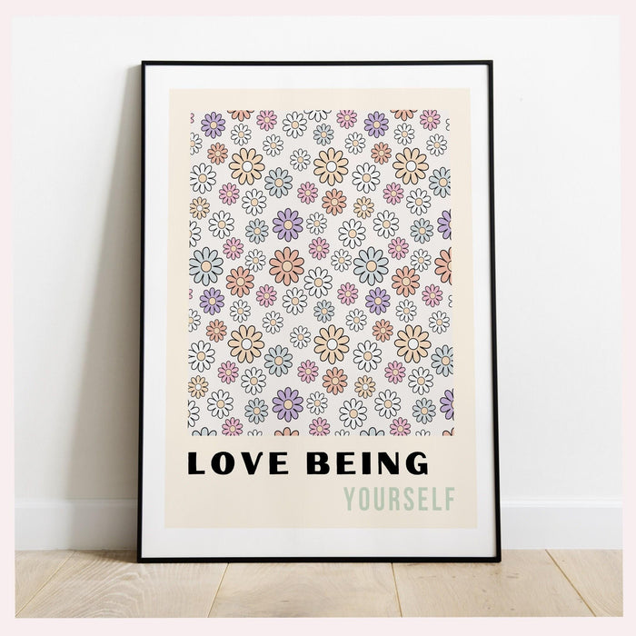 Boho flower market digital download print, 70s style poster, 60s flower print, pink orange decor, dork room wall art, printable art
