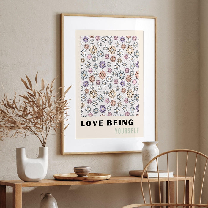 Boho flower market digital download print, 70s style poster, 60s flower print, pink orange decor, dork room wall art, printable art