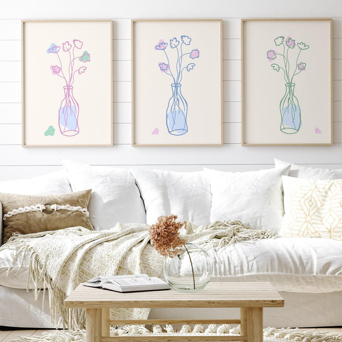 Blue coquette girly bedroom gallery wall flowers cottagecore printable dorm decor gift cute minimalist digital download wall art set of 6