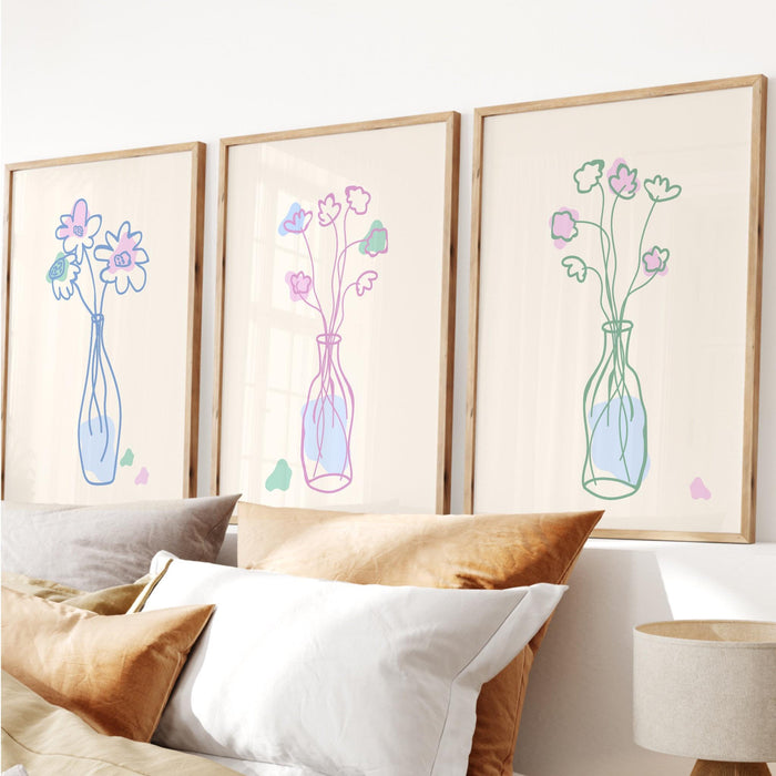 Blue coquette girly bedroom gallery wall flowers cottagecore printable dorm decor gift cute minimalist digital download wall art set of 6