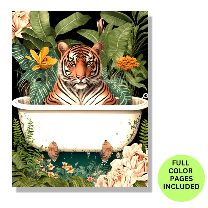 Animal coloring page, tiger safari, printable adult coloring page kid coloring digital download grayscale instant download printable
