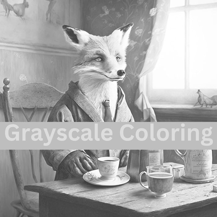 Adult coloring page printable coloring page for adult kids coloring book digital download grayscale instant download, printable fox art
