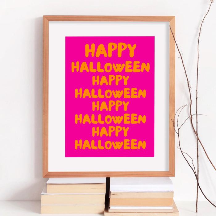 Happy Halloween pink print orange halloween poster typographic pink halloween wall art digital artwork printable halloween digital download