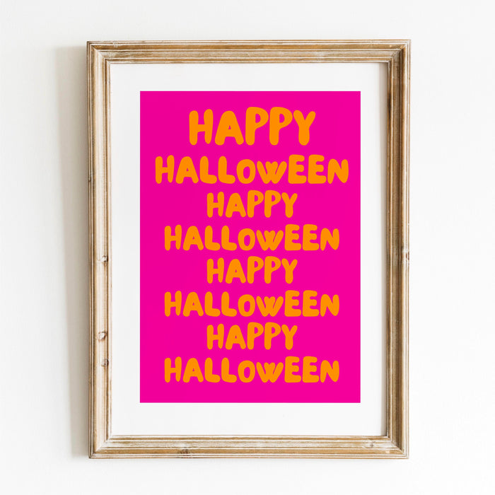 Happy Halloween pink print orange halloween poster typographic pink halloween wall art digital artwork printable halloween digital download