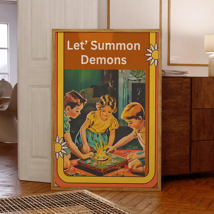 Let's Summon Demons Vintage Halloween Skull Retro Orange Wall Art Print unique fun halloween sarcastic original unique digital art download