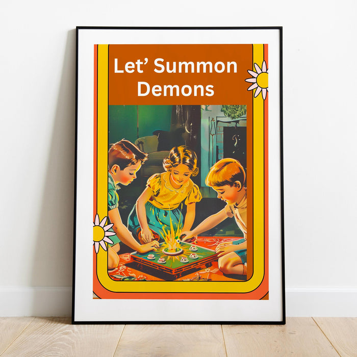 Let's Summon Demons Vintage Halloween Skull Retro Orange Wall Art Print unique fun halloween sarcastic original unique digital art download