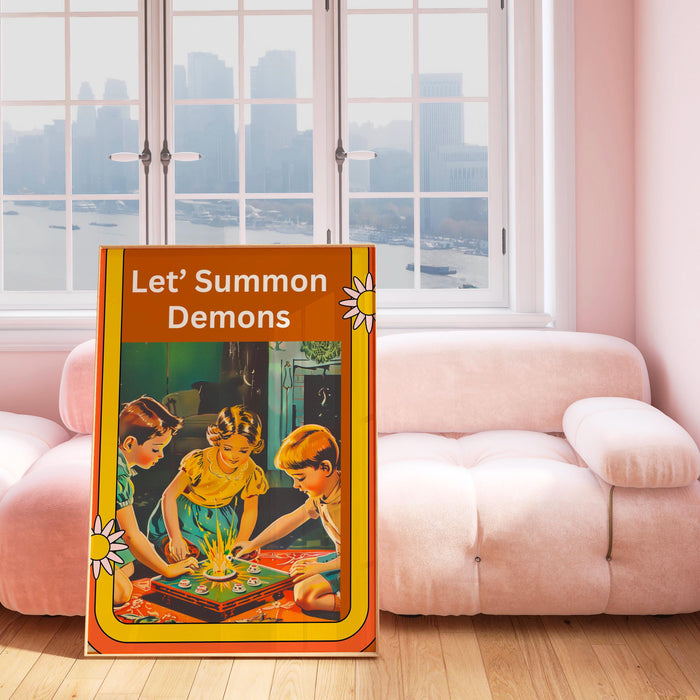 Let's Summon Demons Vintage Halloween Skull Retro Orange Wall Art Print unique fun halloween sarcastic original unique digital art download