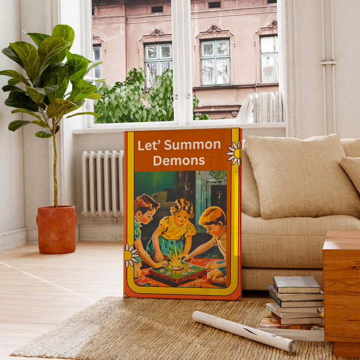 Let's Summon Demons Vintage Halloween Skull Retro Orange Wall Art Print unique fun halloween sarcastic original unique digital art download