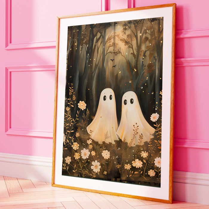 Cute forest ghost floral halloween cottagecore vntage nursery wall art digital download