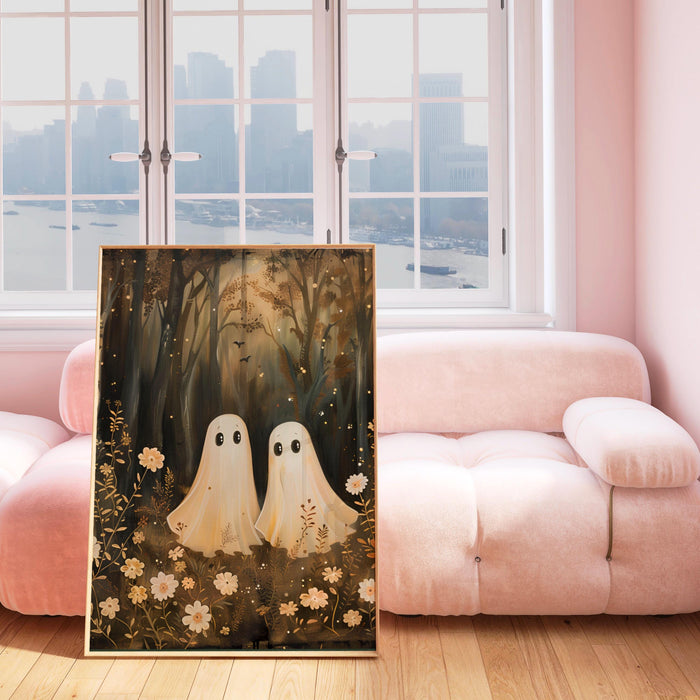 Cute forest ghost floral halloween cottagecore vntage nursery wall art digital download