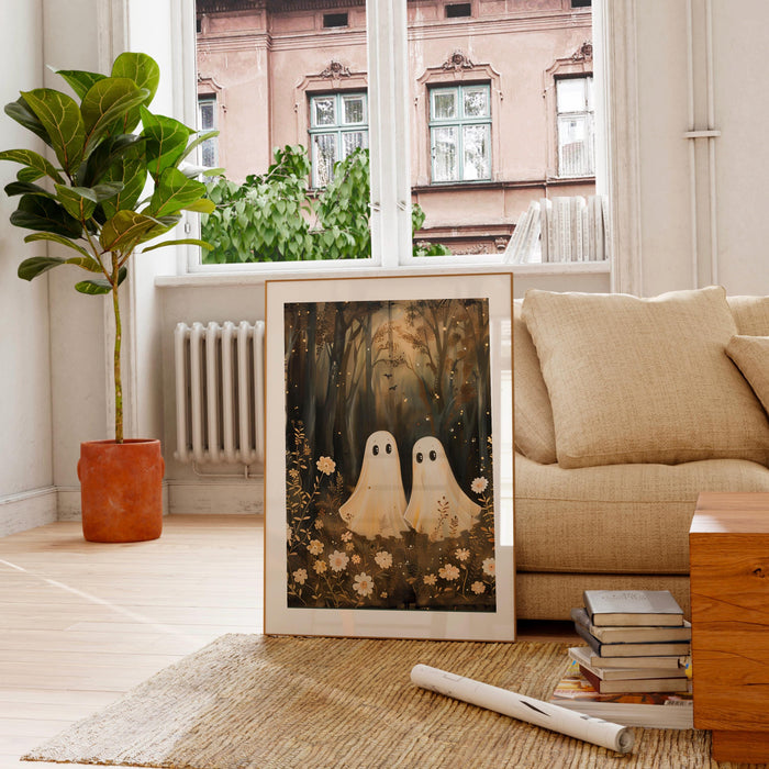 Cute forest ghost floral halloween cottagecore vntage nursery wall art digital download