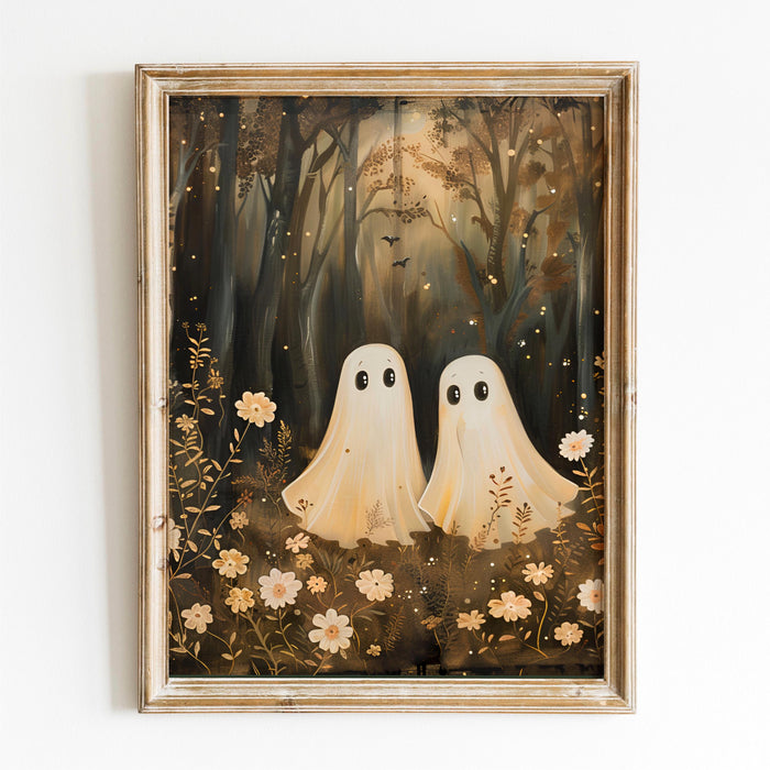 Cute forest ghost floral halloween cottagecore vntage nursery wall art digital download
