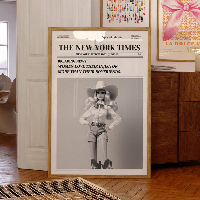 Trendy Newspaper Print Injector Beautician Wall Art Preppy Vintage Wall Decor, Funny Dorm decor Bar Cart Art Salon Decor Funny Printable