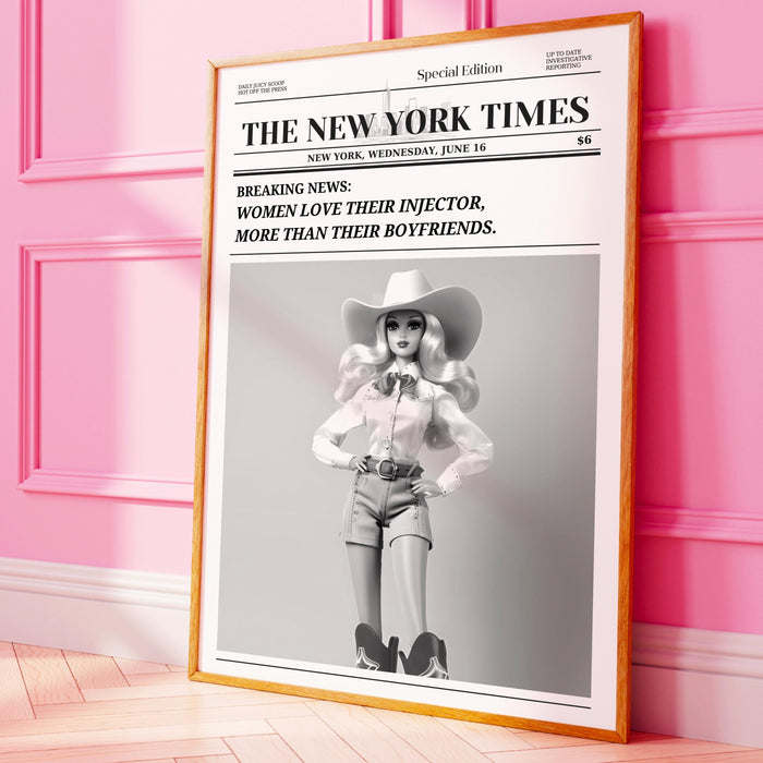 Trendy Newspaper Print Injector Beautician Wall Art Preppy Vintage Wall Decor, Funny Dorm decor Bar Cart Art Salon Decor Funny Printable