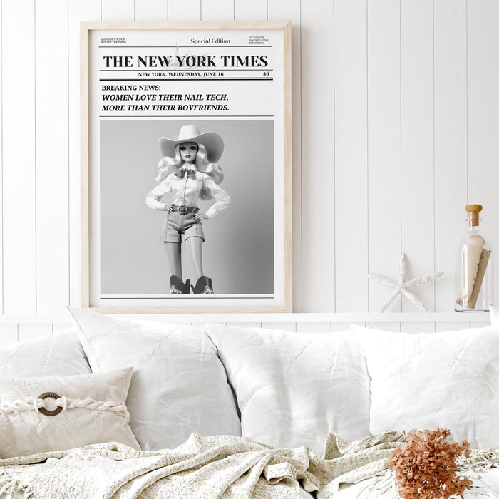 Nail tech gift trendy newspaper print manicurist gift beauty salon  wall decor funny dorm wallart bar cart art cowgirl fun printable