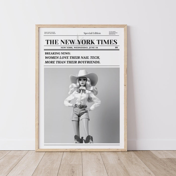 Nail tech gift trendy newspaper print manicurist gift beauty salon  wall decor funny dorm wallart bar cart art cowgirl fun printable
