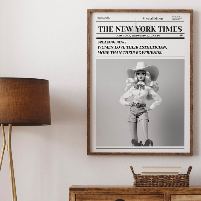 Trendy newspaper print esthetician wall art preppy vintage wall decor, funny dorm decor, bar cart wall art salon decor funny printable