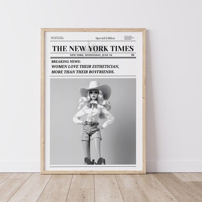Trendy newspaper print esthetician wall art preppy vintage wall decor, funny dorm decor, bar cart wall art salon decor funny printable