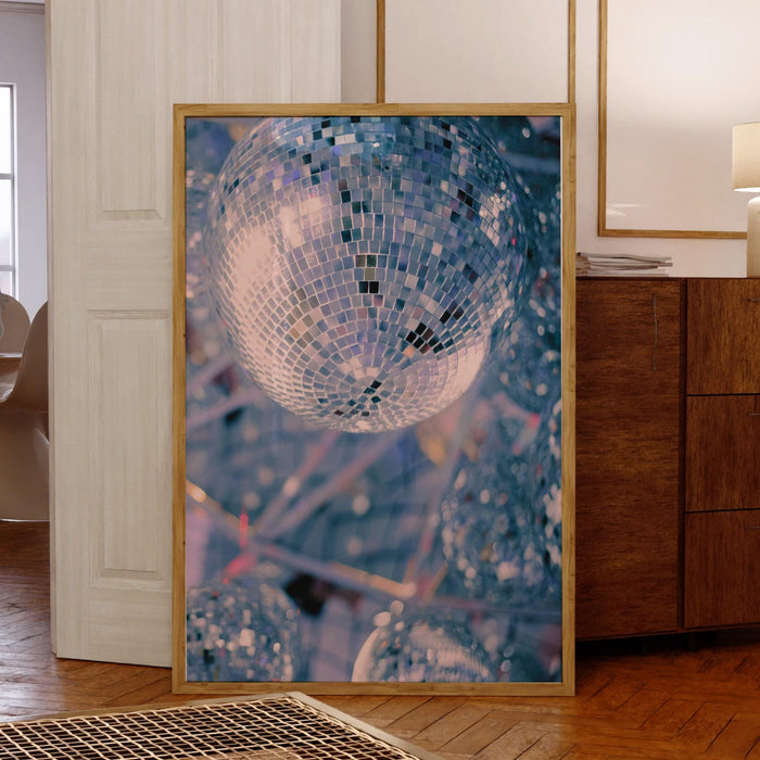 Funky disco ball poster, retro vintage print, trendy mirrorbal printable, digital artwork, retro disco ball wall art, girly dorm room decor