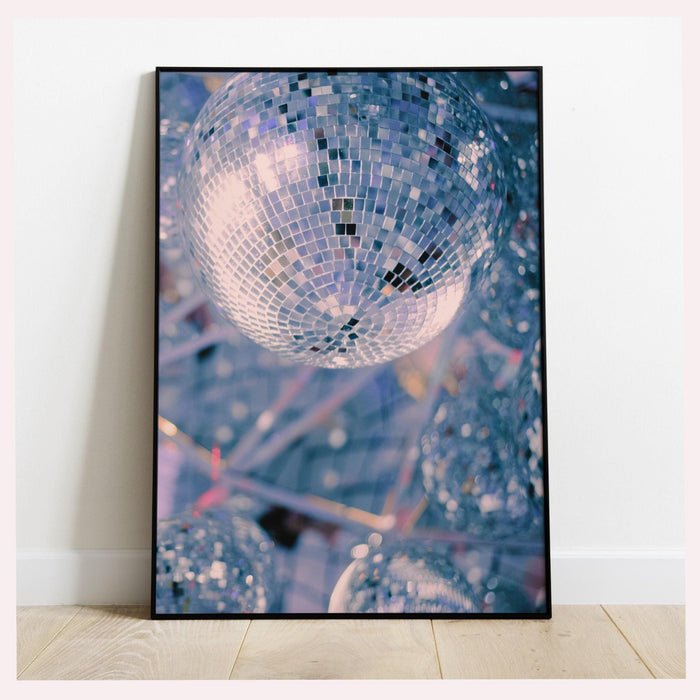 Funky disco ball poster, retro vintage print, trendy mirrorbal printable, digital artwork, retro disco ball wall art, girly dorm room decor