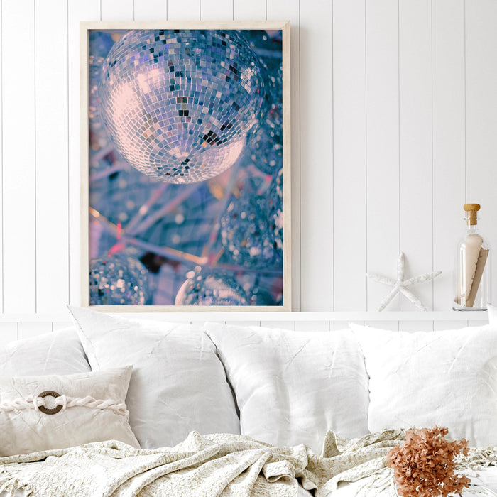 Funky disco ball poster, retro vintage print, trendy mirrorbal printable, digital artwork, retro disco ball wall art, girly dorm room decor