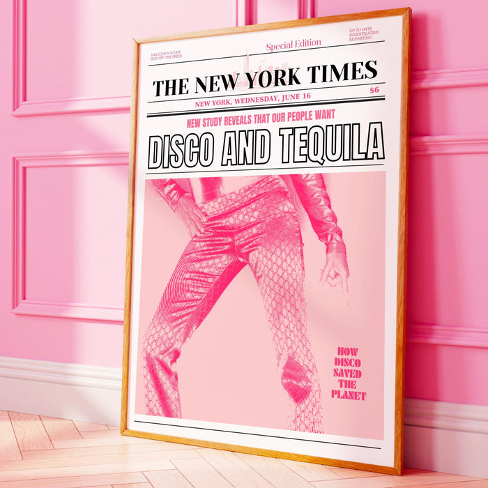 Disco tequila 2023 poster set of 5 retro bar printable disco bar wall art digital artwork newspaper dorm room decor hot girls fashion print