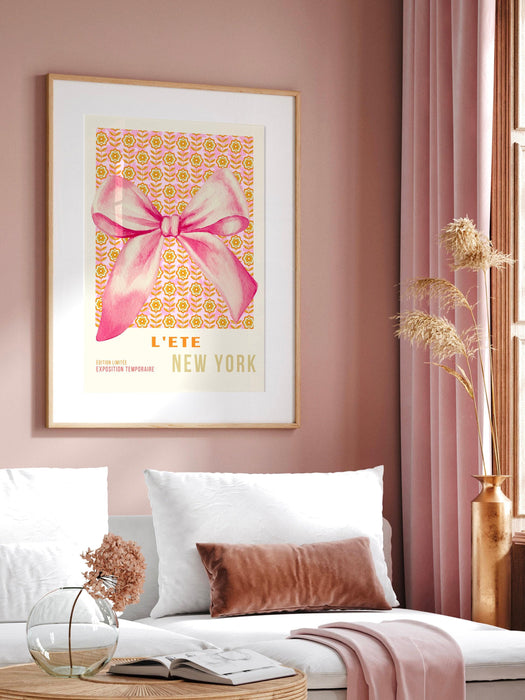 Coquette pink bow prints trendy retro wall art set of 3 travel posters aesthetic print coquette pink bow flower print digital art